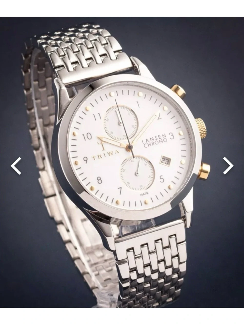 NWT Anthropologie TRIWA Ivory Lansen Chrono Steel Brace Watch  Unisex